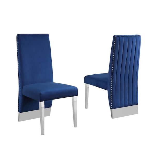 Best Quality Furniture Omar Navy Blue Velvet Chrome Legs Dining Chairs (Set of 2)