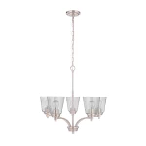 Tyler 5-Light Brushed Nickel Finish with Seeded Glass Transitional Chandelier for Kitchen/Dining/Foyer No Bulb Included