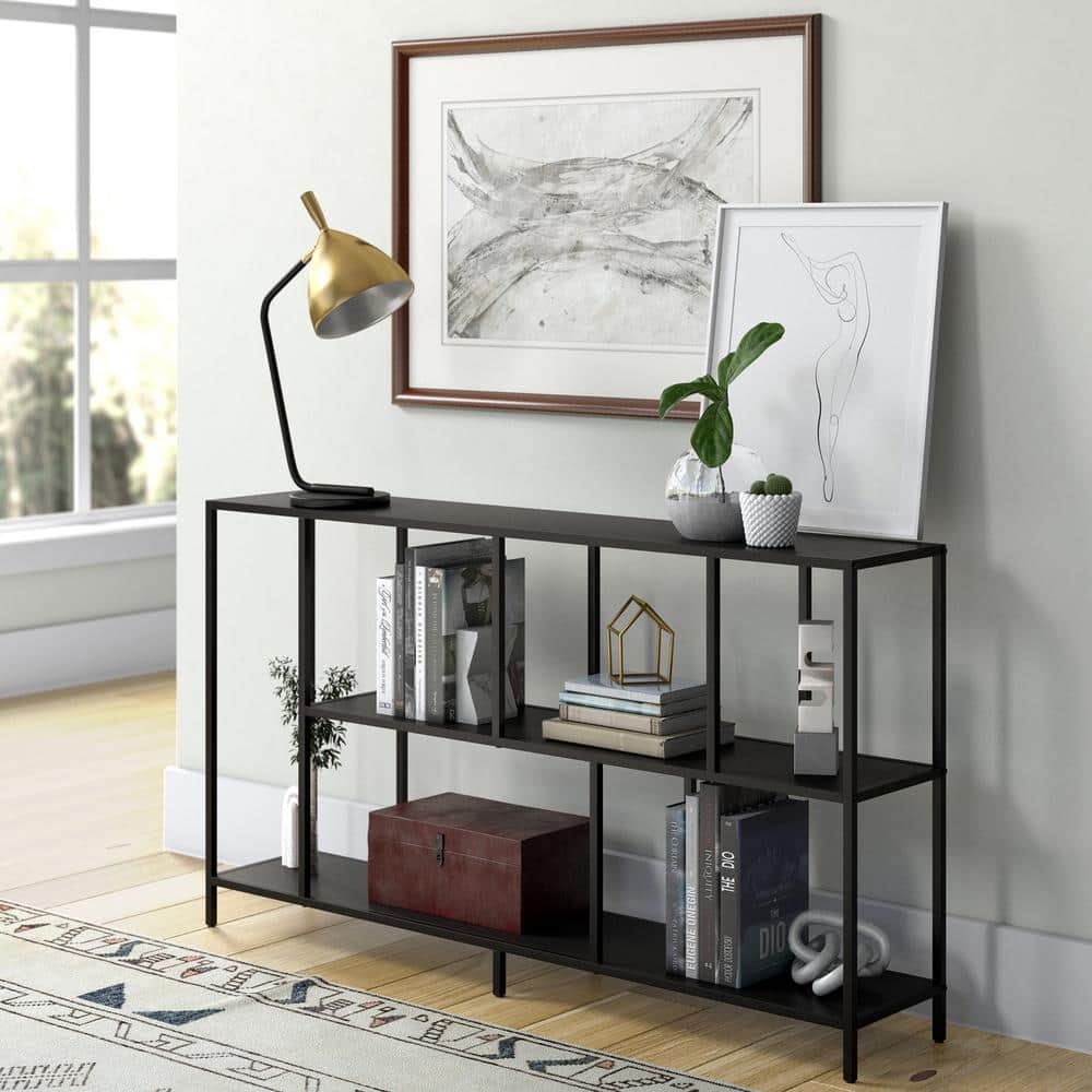 Winthrop 52" Blackened Bronze Console Table with Tempered Glass Shelves