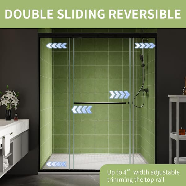 56 in. to 60 in. W x 70 in. H Sliding Framed Shower Door in Matte Black with 1/4 in. 6 mm Clear Glass