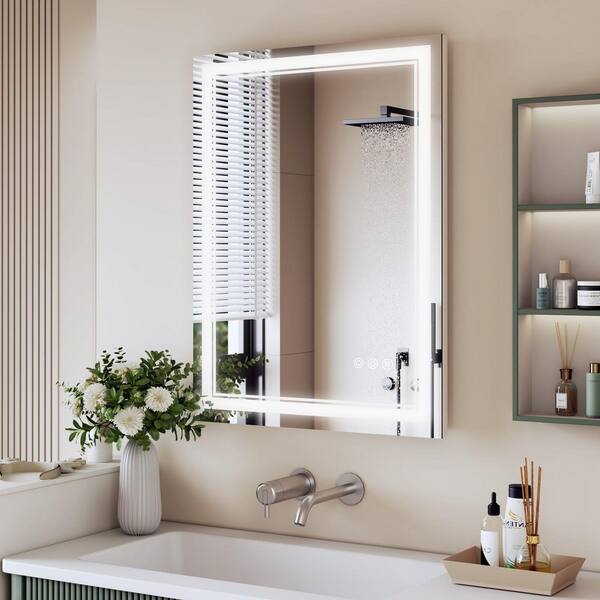 24 in. W x 32 in. H Bright Rectangular Frameless Anti-Fog LED Light Wall Bathroom Vanity Mirror in Tempered Glass