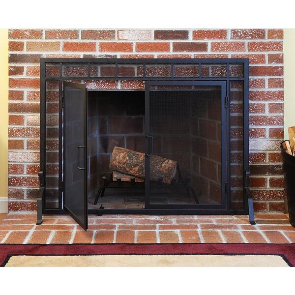 44 In L Matte Black 1 Panel Sidelight, Fireplace Mesh Curtain Home Depot