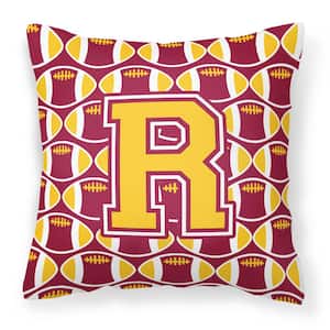 14 in. x 14 in. Multi-Color Lumbar Outdoor Throw Pillow Letter R Football Maroon and Gold