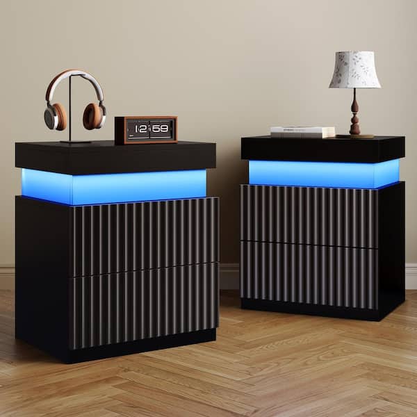 Modern Accent Black 2-Drawers 17.72 in. W Nightstand (Set of 2)