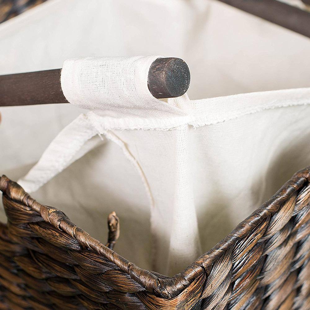 Espresso Water Hyacinth Double Laundry Hamper with Lid