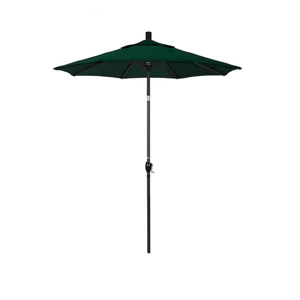 California Umbrella 6 ft. Stone Black Aluminum Market Patio Umbrella with Crank and Tilt in Hunter Green Sunbrella
