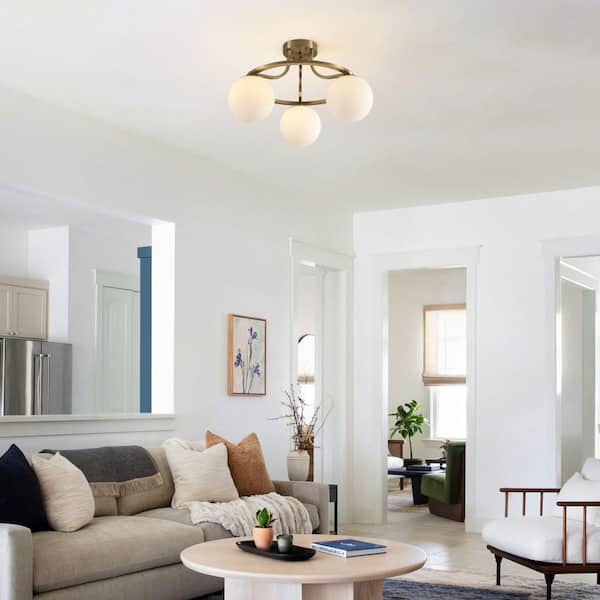 HLJYNJM 20.08 in. 3-Light Matte Brass Modern Round Semi Flush
