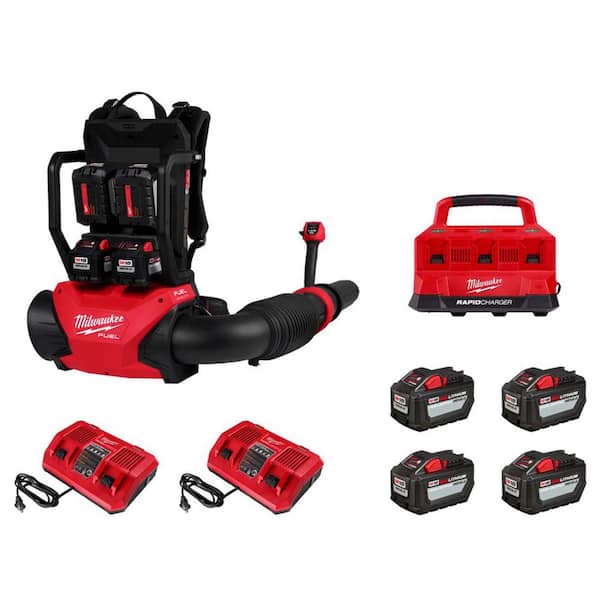 Milwaukee M18 FUEL 155 MPH 650 CFM 18V Brushless Cordless Dual Battery Backpack Blower Kit w/(8) 12.0 Ah Batteries, 3 Chargers