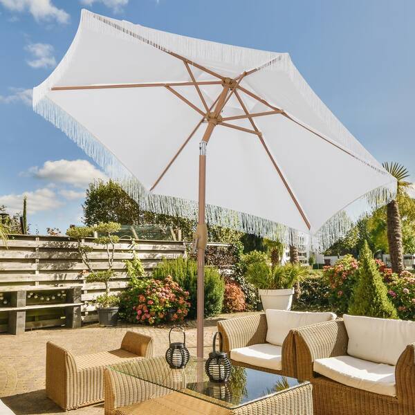 Ainfox 7.38 ft. Outdoor Patio Wood Beach Umbrella With Tassel in