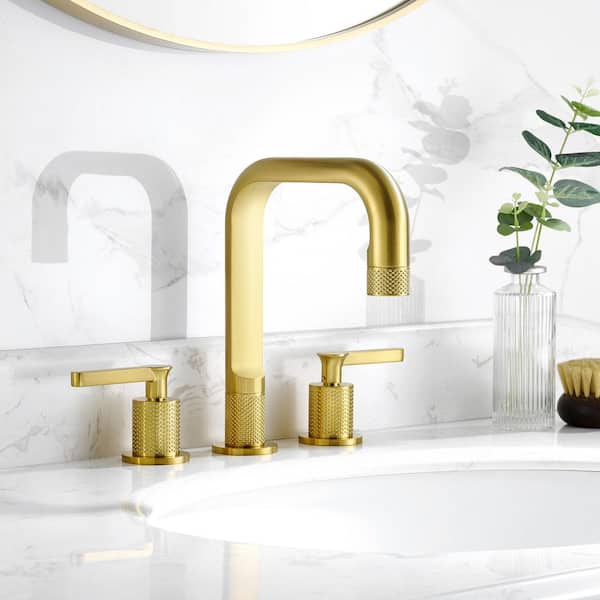 New York 8 in. Widespread Double Handle Bathroom Faucet in Brushed Gold
