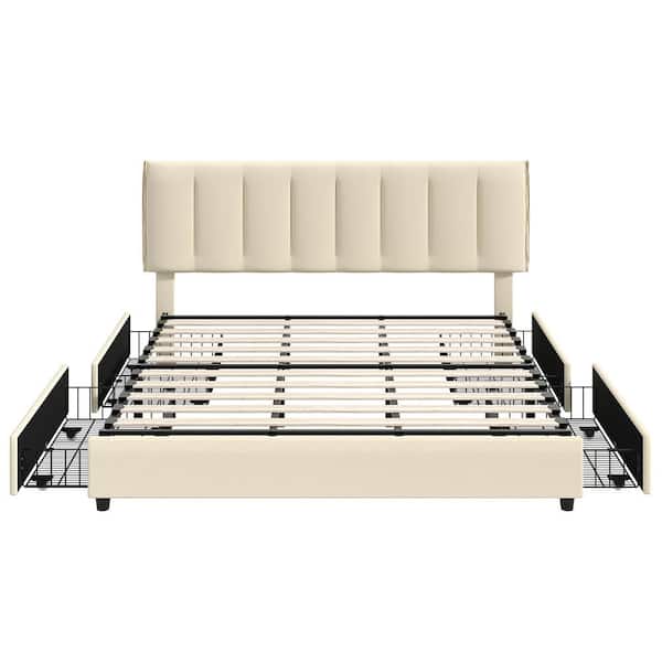 とっとページ Bestier Beige Wood Frame Full Platform Bed Upholestered