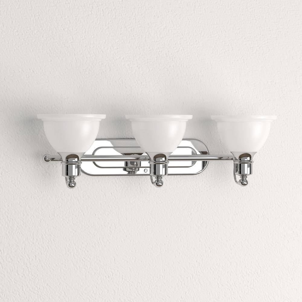 Polished Chrome 3-Light Bath Vanity with Etched Glass Shades