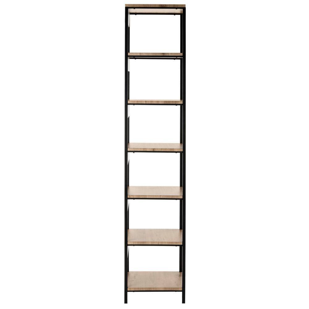 Transitional Oak & Black Iron 7-Tier Etagere - 79"