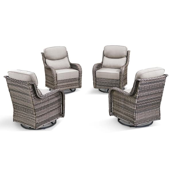 5 in. Thicken Outdoor Swivel Gray Wicker Outdoor Rocking Lounge Chair with CushionGuard Beige Cushions (Set 4-Pack)