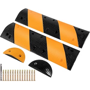40.2 in. x 11.8 in. Rubber Speed Bump Garage Speed Bump 22000 lbs. Loading w/2 End Cap for Asphalt Driveway (2-Pieces)