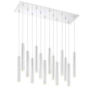 Forest 5 W 14 Light Chrome Integrated LED Shaded Chandelier with Chrome Steel Shade
