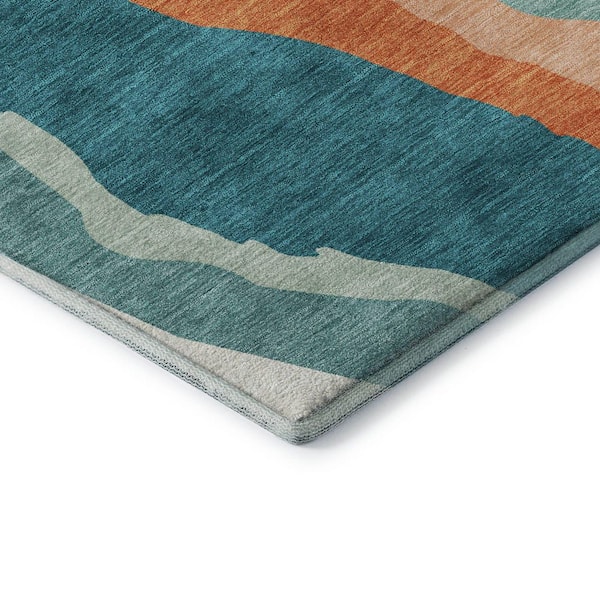 Mayfield Premium Machine Washable Abstract AMF1047 Teal 9 ft. x 12 ft. Area Rug