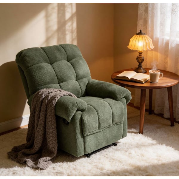 Rhett Green 36.2 in. Fabric Accent Chair with Overstuffed Armchair, Manual Recliner, Recliner Chair, Side Pockets