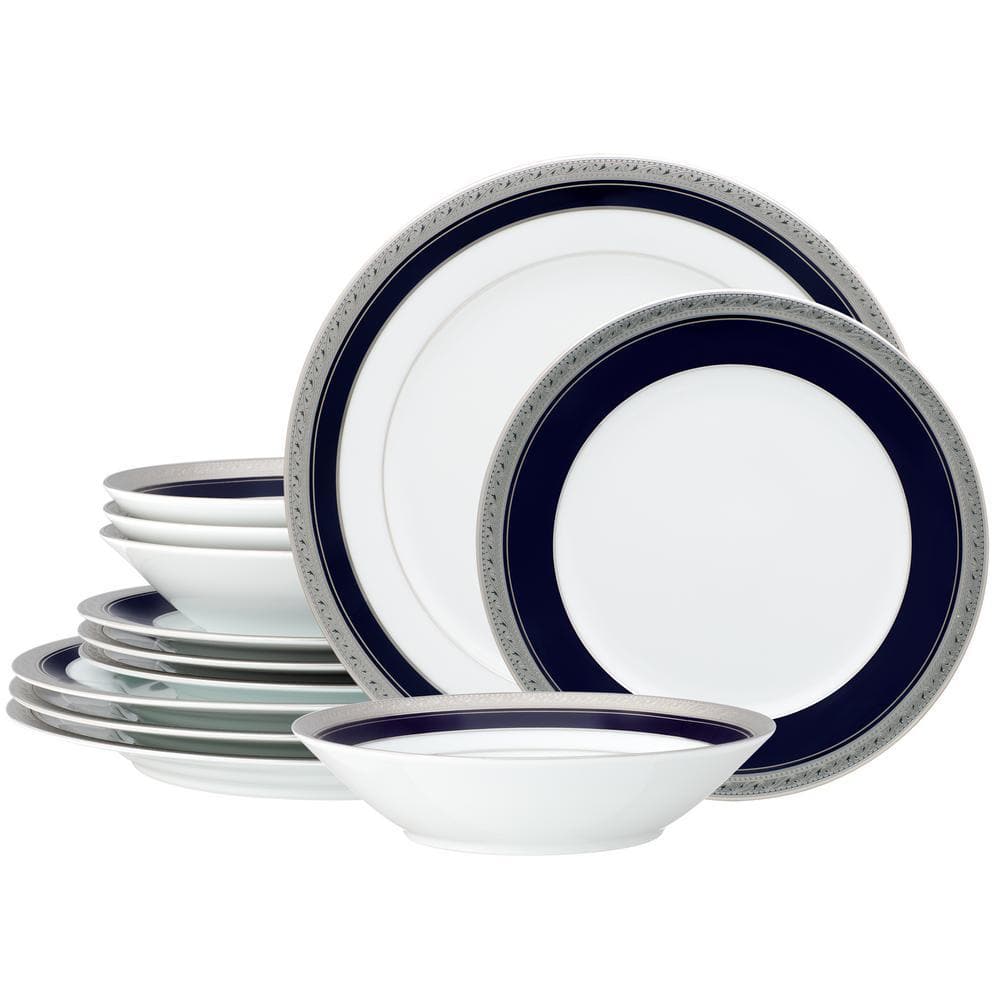 Noritake Crestwood Cobalt Platinum 12-Piece (White) Porcelain