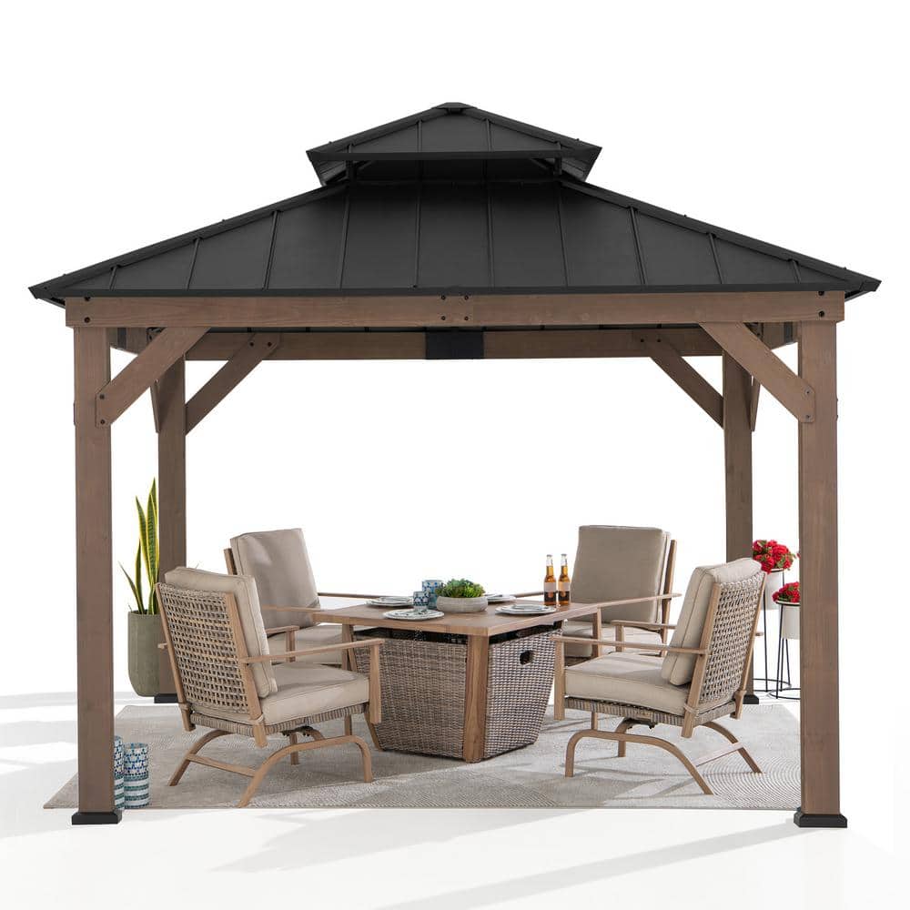 Sunjoy 11' x 11' Cedar Frame Gazebo with Steel Roof
