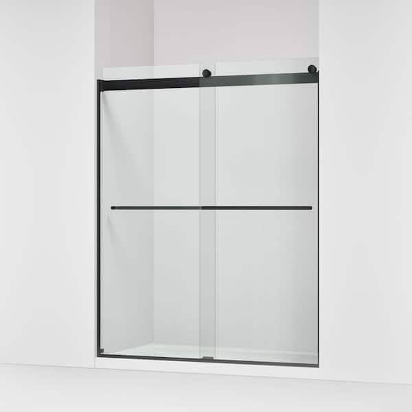 Claro 57-60 in. W x 74 in. H Frameless Sliding Shower Door in Matte Black with 1/4 in. Thick Clear Tempered Glass