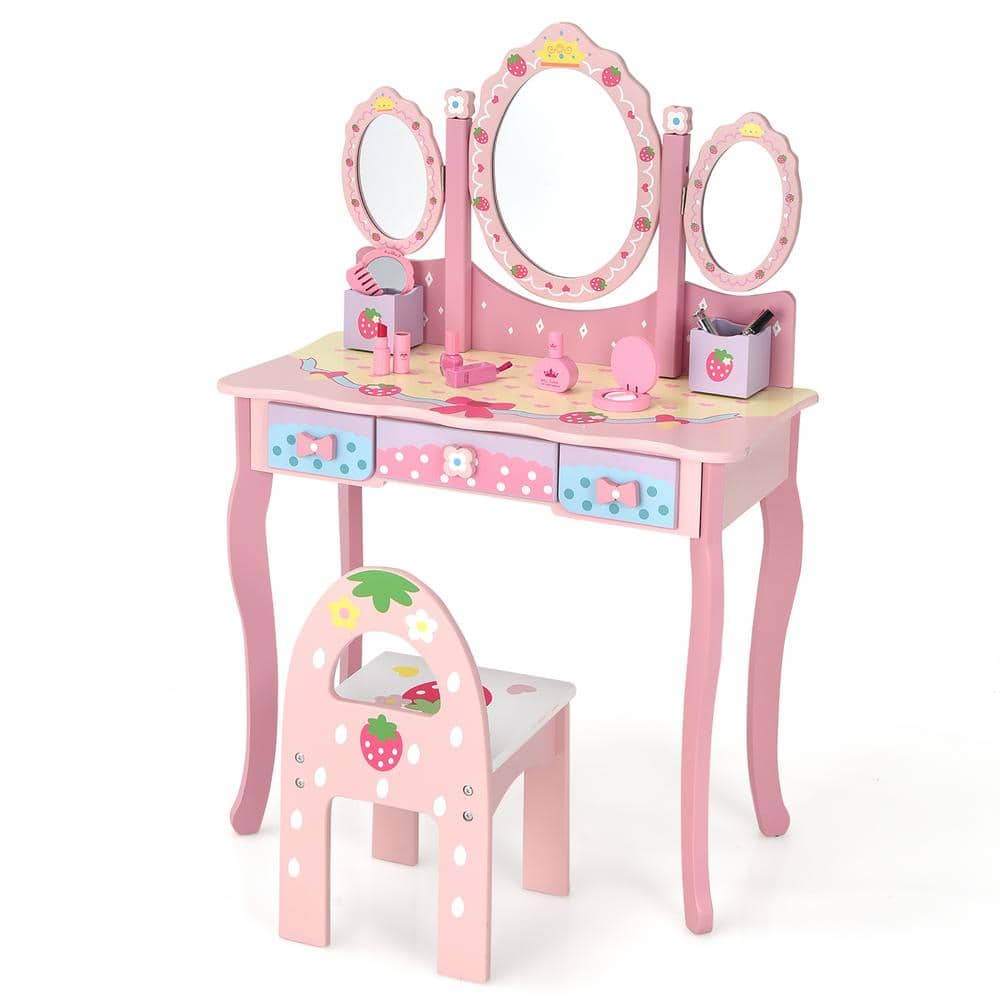 Kids Vanity Makeup Table & Chair Set Make Up Stool Play Set for Children  Pink, 1 unit - Kroger