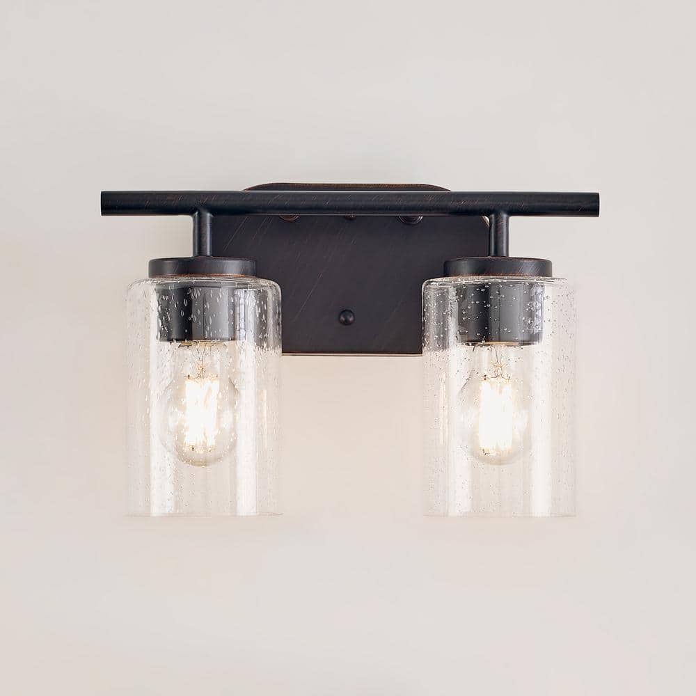 Oslo Bronze 2-Light Vanity Fixture with Clear Seeded Glass