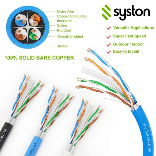 500 ft. Cat 6A CMP Shielded Ethernet Network Cable 700MHz 23 AWG Solid Bare Copper Wire Plenum-Rated Indoor/Outdoor Use Electrical