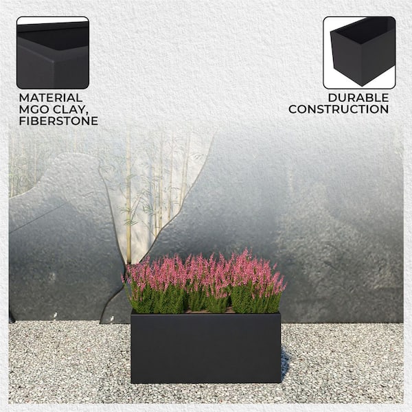 Leisuremod Bloom 19.7 in. Black Fiberstone and Clay Planter