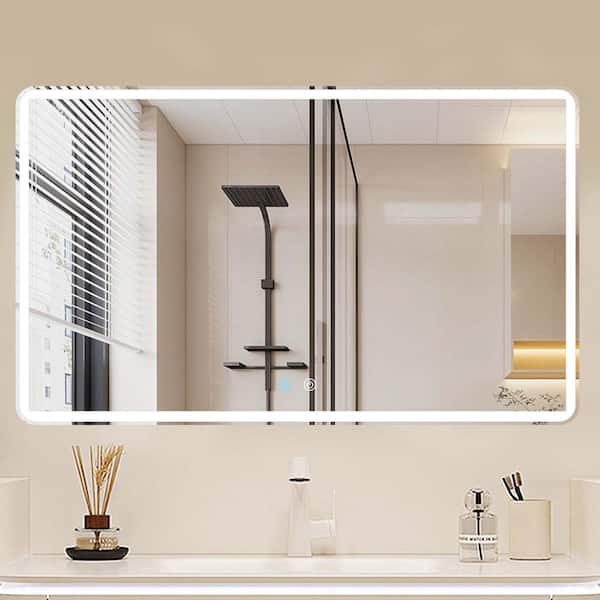 JimsMaison 60 in. W x 36 in. H Rectangular Frameless Anti-Fog Wall Mounted LED Bathroom Vanity Mirror Natural
