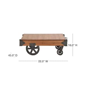 45 in. Brown Medium Rectangle Wood Pallet Inspired Coffee Table with Wheels