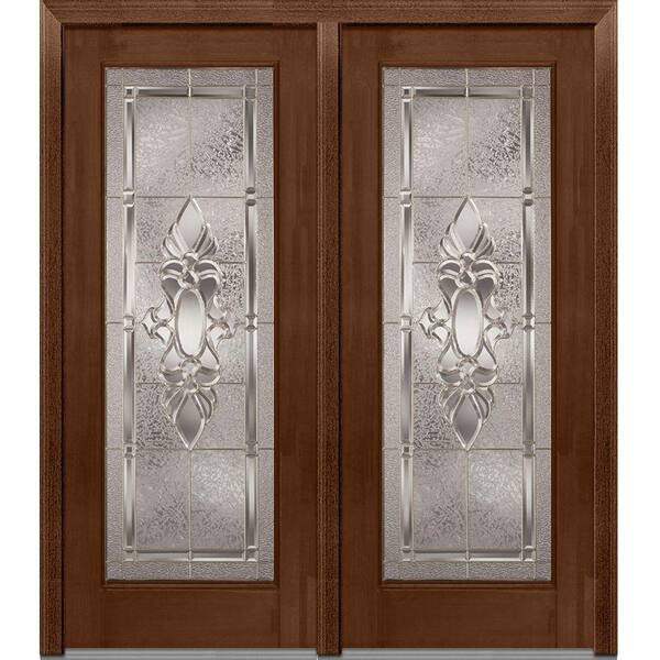 MMI Door 72 in. x 80 in. Heirloom Master Right-Hand Inswing Full Lite Decorative Stained Fiberglass Mahogany Prehung Front Door