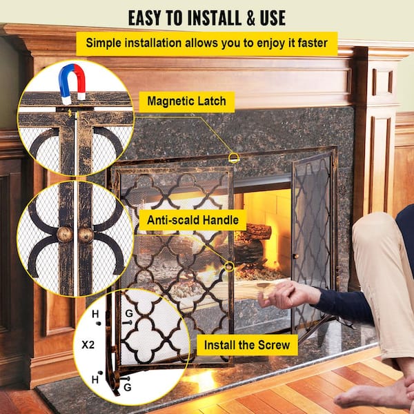 Dropship Fireplace Screen, Metal Fire Place Cover Two-Doors Large