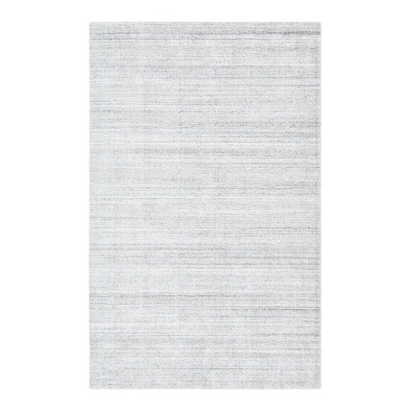 Solo Rugs Halsey Solid Striped Silver 9 ft. x 12 ft. Hand Loomed Indoor/Outdoor Area Rug