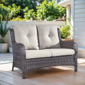 2-Seat Wicker Outdoor Loveseat Sofa Patio with CushionGuard Cushions Brown/Beige