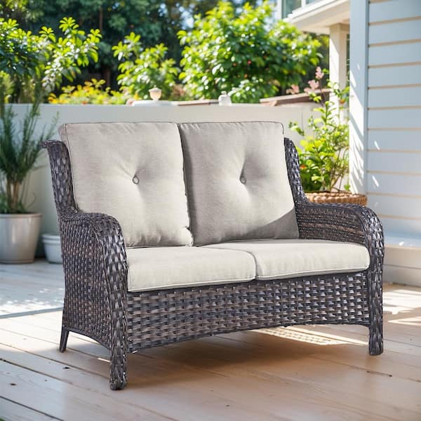2-Seat Wicker Outdoor Loveseat Sofa Patio with CushionGuard Cushions Brown/Beige
