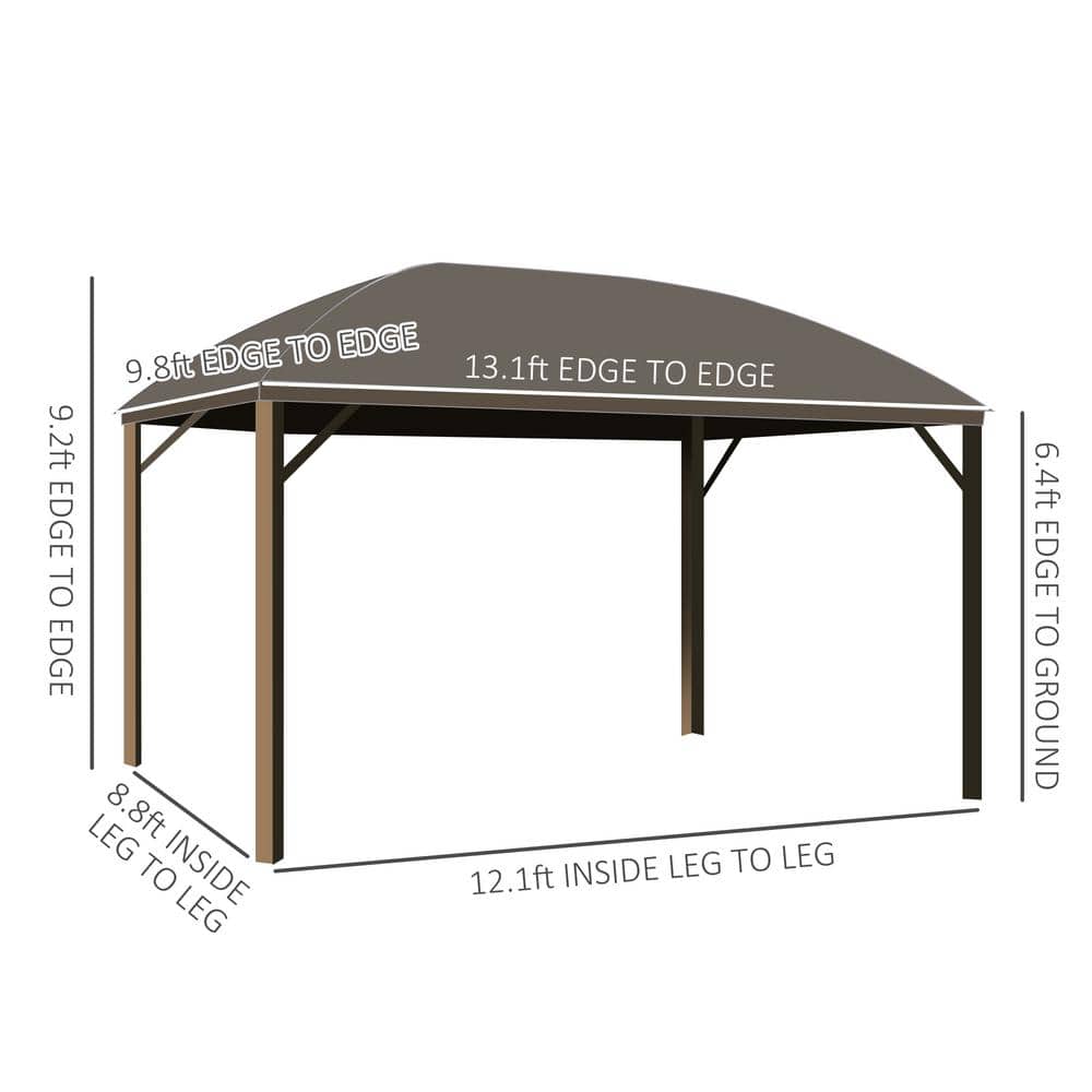 Brown Aluminum and Steel Hardtop Gazebo with Curtains and Netting
