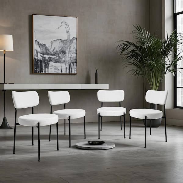 Upholstered Dining Chairs with Black Metal Legs, (Set of 4), White