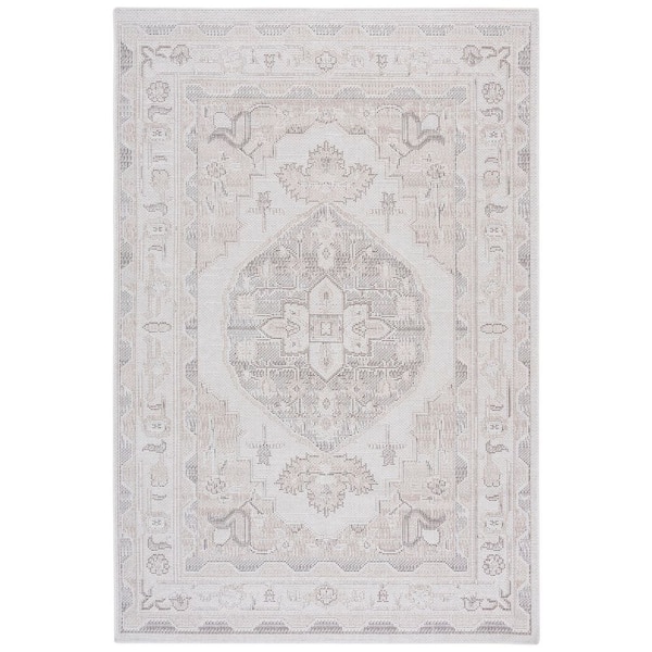 Hammock Ivory/Gray 8 ft. x 10 ft. Machine Washable Aztec Ornate Medallion Area Rug