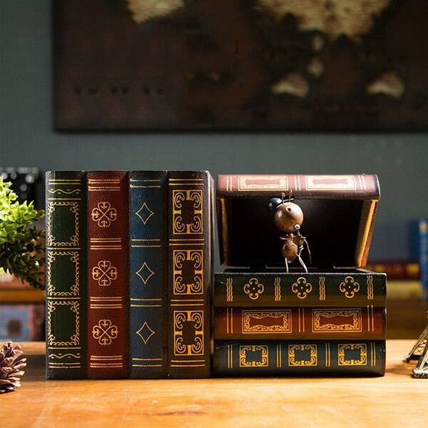 木製洋書 Wooden Antique Book Box Set (2-Pack, Style C)-Vintage Storage