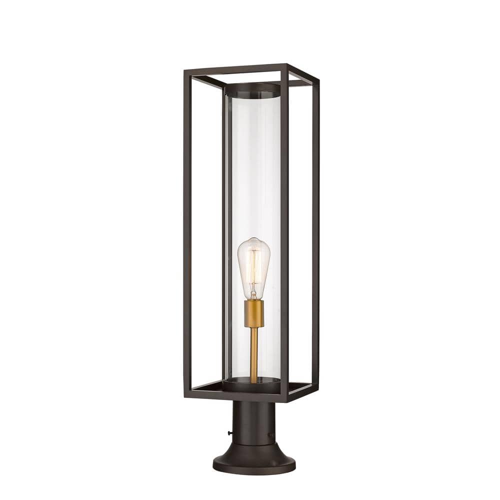 Deep Bronze and Brass Outdoor Lantern with Clear Glass