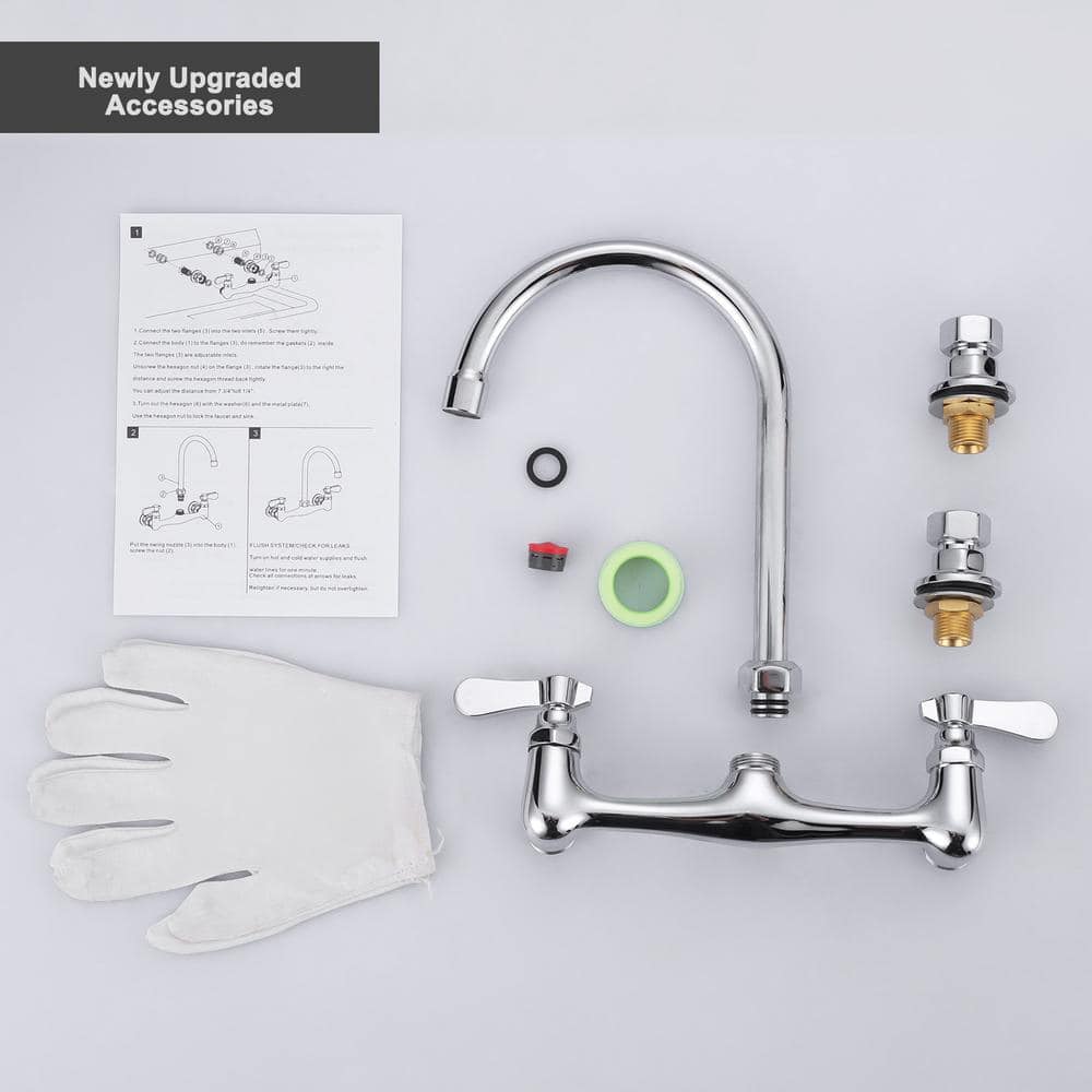 Polished Chrome Wall Mount Double Handle Kitchen Faucet