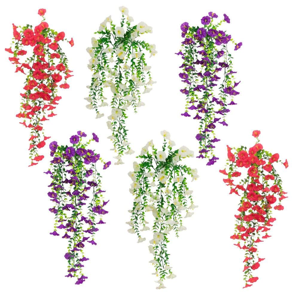30 in. Multi-Colored UV Resistant Artificial Morning Glory Hanging Plant (Indoor/Outdoor)-(Set of 6) price history on PriceWatchPro