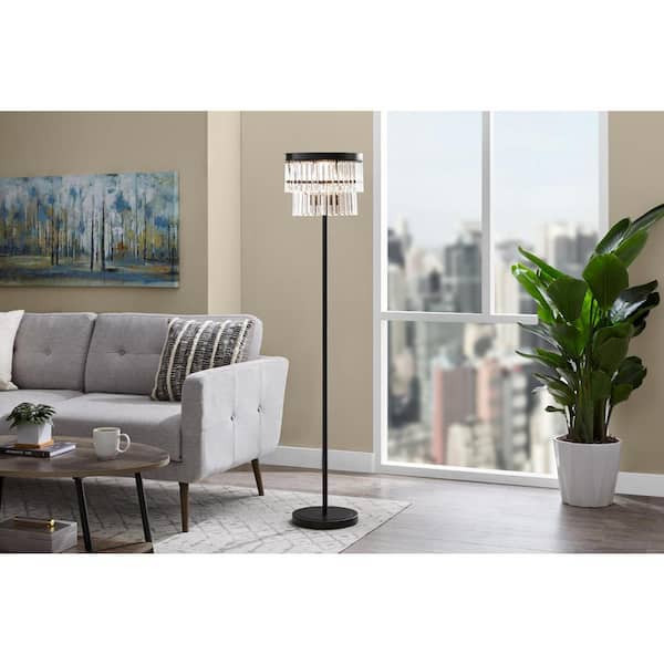Hampton Bay North Falls 60 in. Black Floor Lamp with Crystal Shade