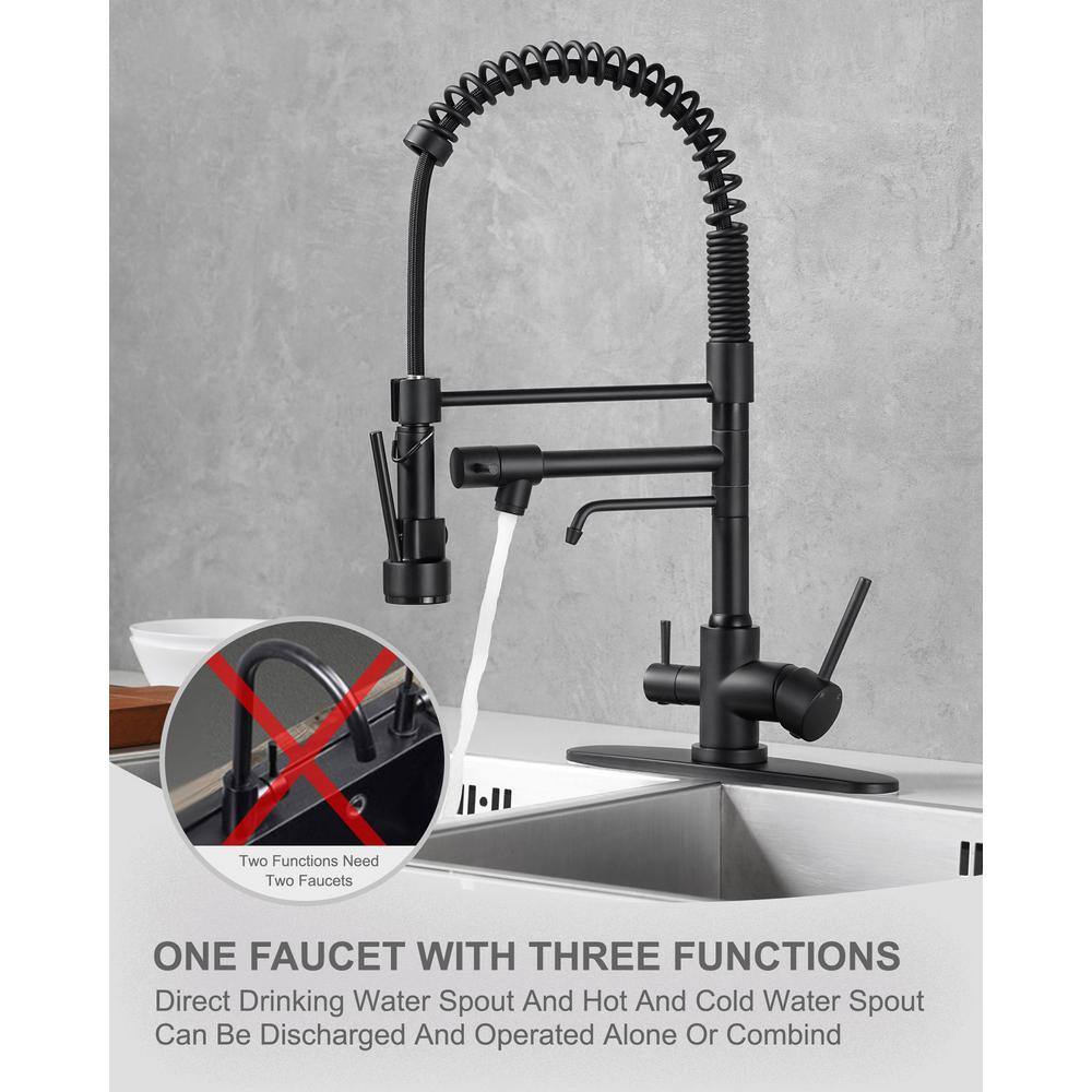 Matte Black Dual Handle Pull Down Kitchen Faucet with Spray Wand