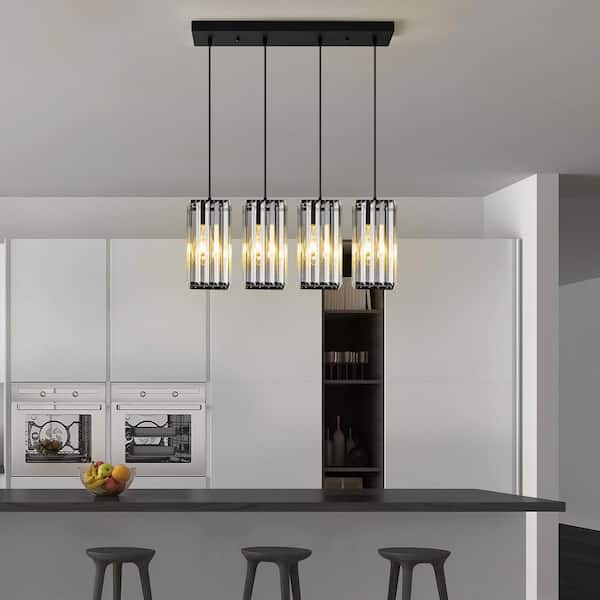 ZHLWIN Home Lighting 40-Watt 4-Lights Black Mini Crystal Rectangle