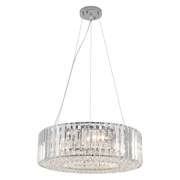 6 Light 19.69 in. Dimmable Chrome Modern Luxury Round Drum Crystal Chandelier For Kitchen Island with No Bulbs Included