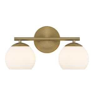 Moon Breeze 15.5 in. 2-Light Brushed Gold Modern Glam Vanity with Etched Opal Glass Shades