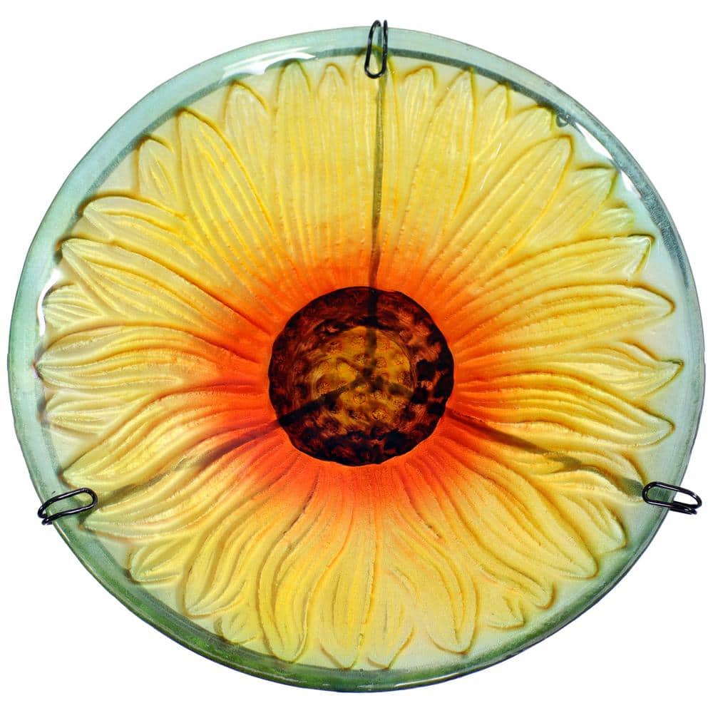 Blooming Sunflower Glass Bird Bath with Iron Stake and Clamp