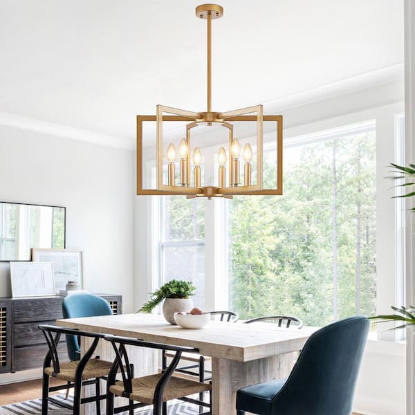 22" Width 6-Light Gold Hexagon Chandelier for Kitchen Island with no bulbs included